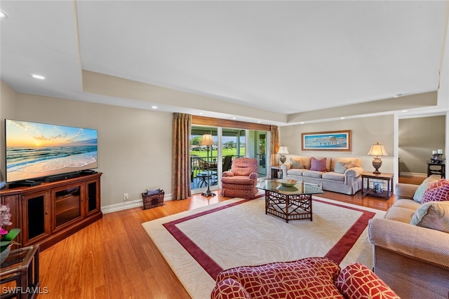 living room with light hardwood / wood-style flooring