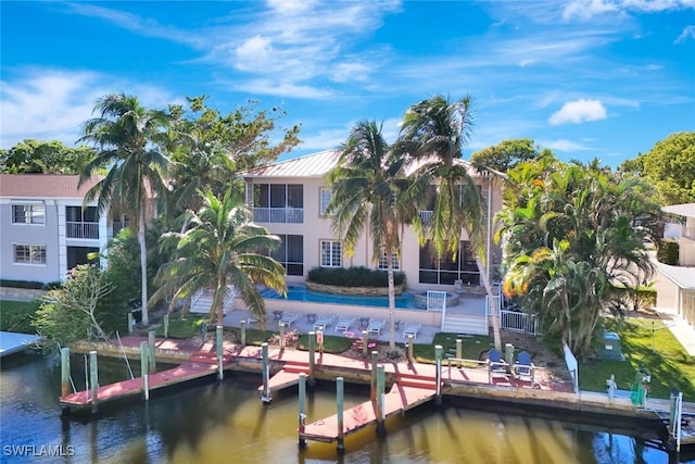 view of dock featuring a water view