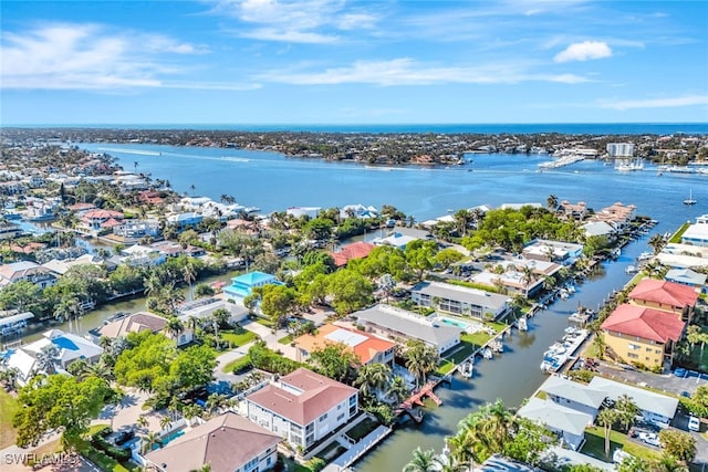 aerial view with a water view