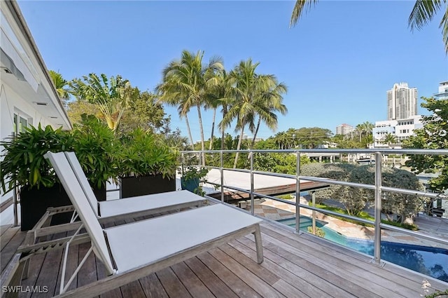 deck featuring a view of city