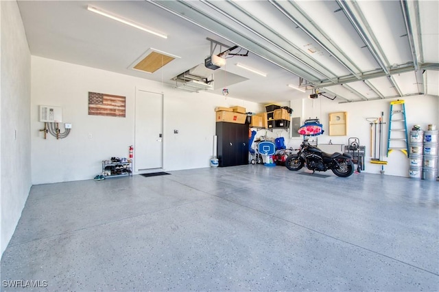 garage with a garage door opener