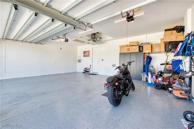 garage with a garage door opener