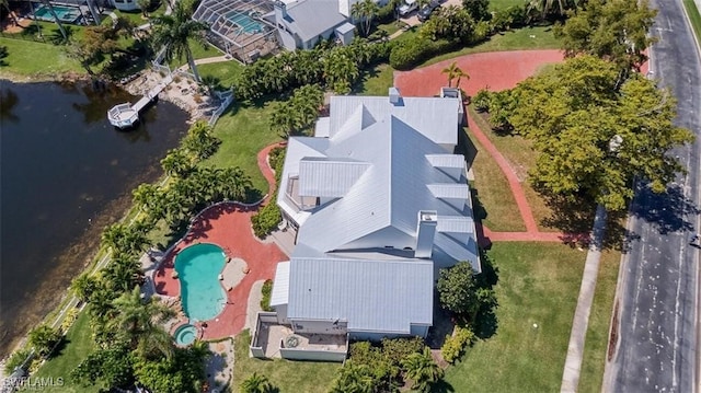 aerial view with a water view