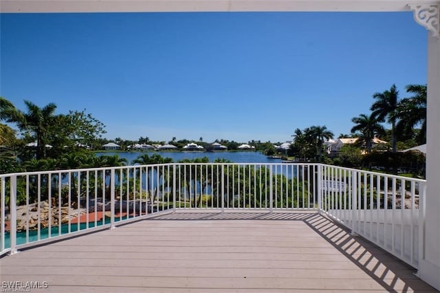 deck with a water view