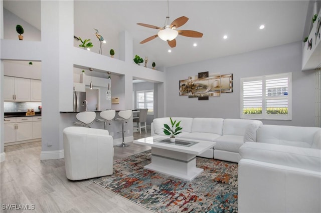 159 Lady Palm Dr, Naples, FL 34104 - living room featuring a ceiling fan, recessed lighting, and high vaulted ceiling