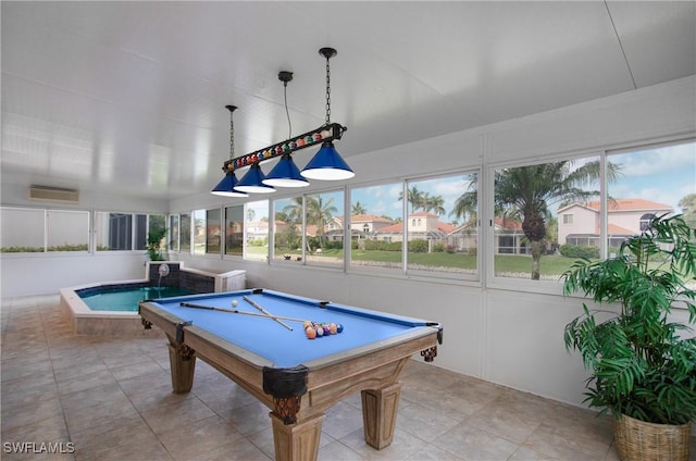 159 Lady Palm Dr, Naples, FL 34104 - recreation room featuring billiards table, tile patterned floors, and vaulted ceiling