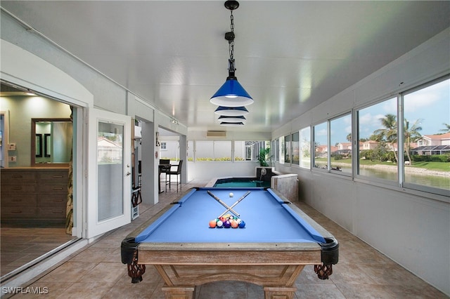 rec room with light tile patterned flooring and billiards