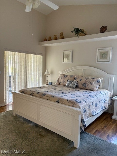 13358 Queen Palm Run, North Fort Myers, FL 33903 - bedroom with dark wood-style flooring, a ceiling fan, and lofted ceiling