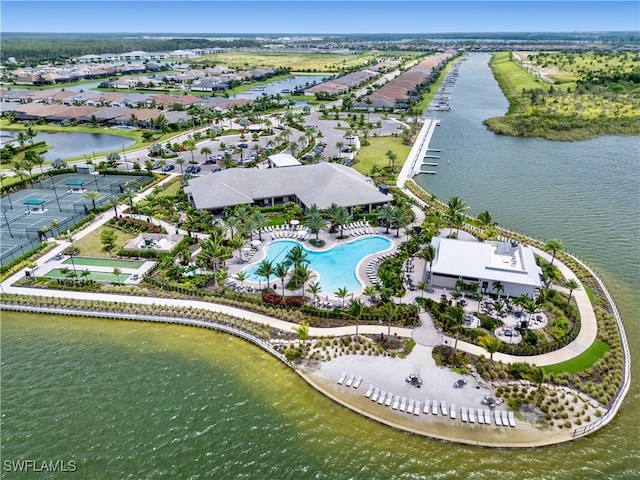 aerial view with a water view