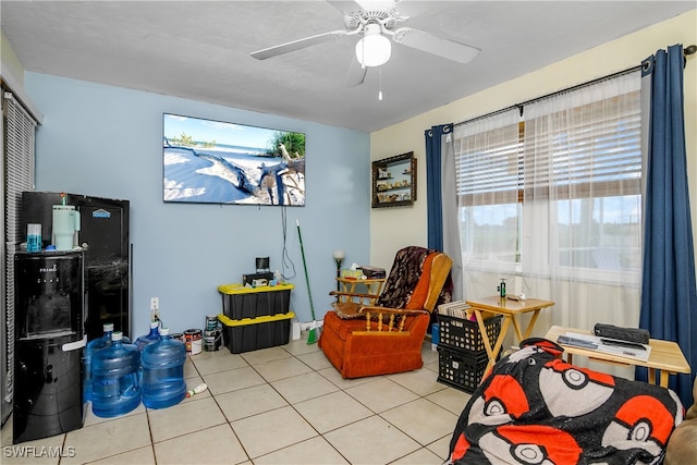 interior space featuring ceiling fan