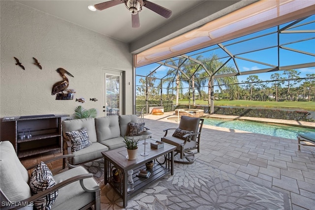 view of patio / terrace featuring a lanai and outdoor lounge area