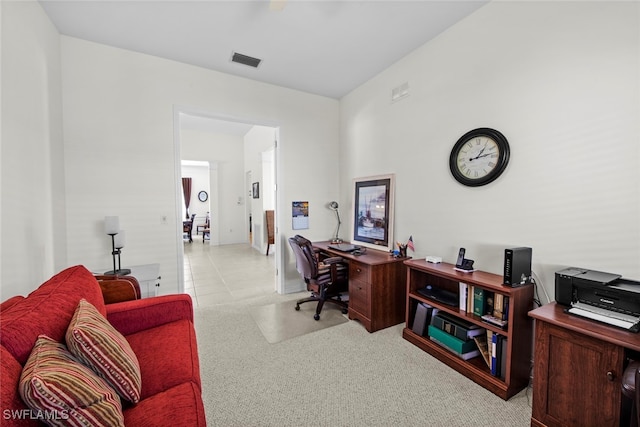 office area with light colored carpet