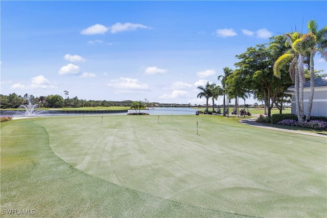 surrounding community featuring a water view