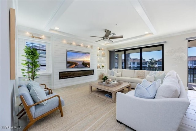 living room featuring ceiling fan