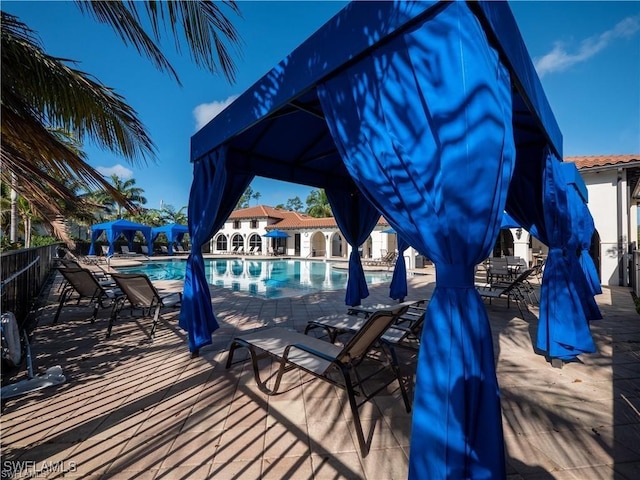 view of swimming pool featuring a patio area