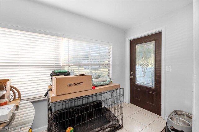 foyer entrance with light tile patterned floors and a wealth of natural light