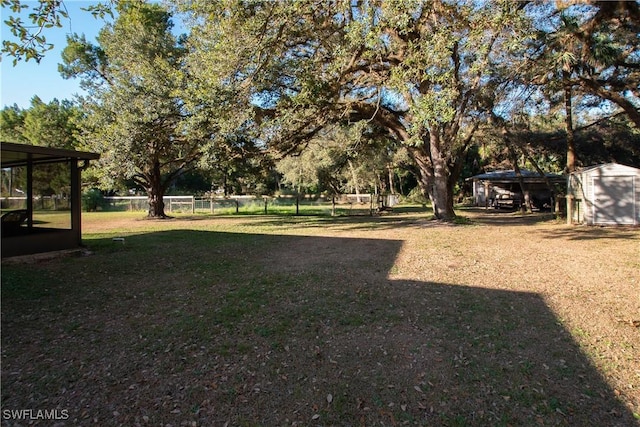 view of yard with a storage unit