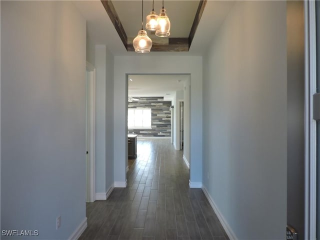 hall featuring a raised ceiling