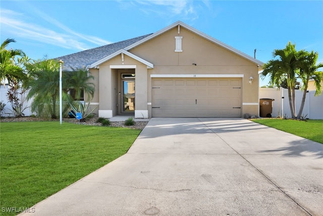 view of front facade with a garage and a front lawn