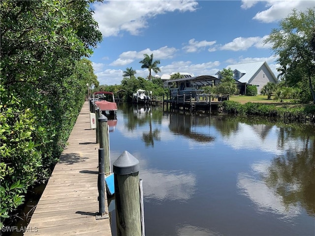 dock area with a water view