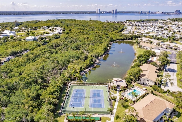 aerial view with a water view