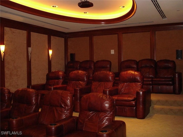 home theater with carpet floors