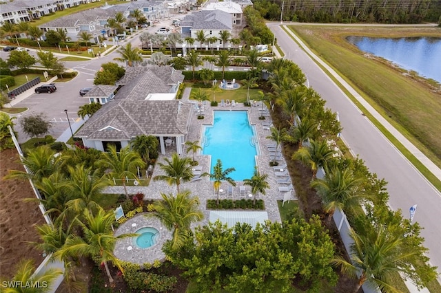 aerial view with a water view