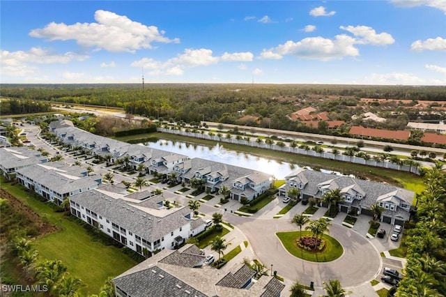 bird's eye view featuring a water view