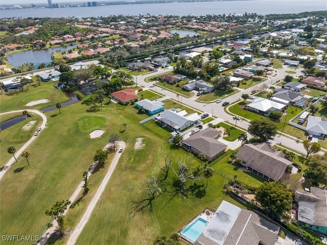 aerial view with a water view