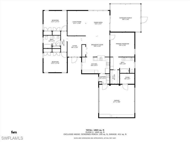 1656 Saint Clair Ave E, North Fort Myers, FL 33903 - floor plan / room layout