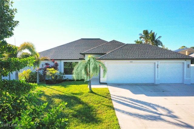 view of front of home featuring a garage and a front yard