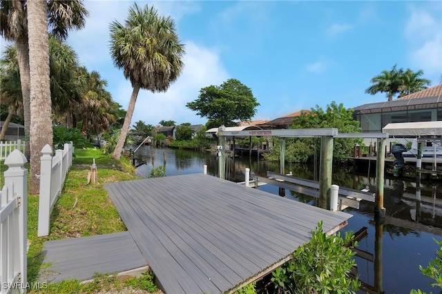 view of dock with a water view