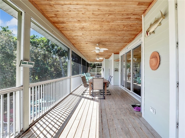 unfurnished sunroom with a wealth of natural light and wood ceiling