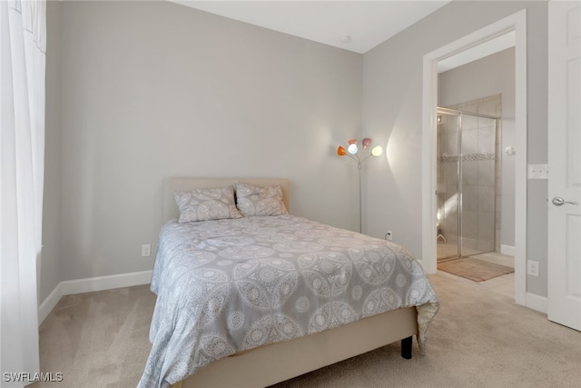 bedroom featuring light colored carpet and a closet