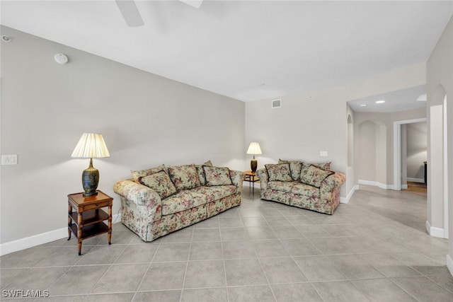 view of tiled living room