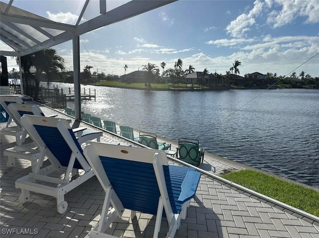 dock area with a water view