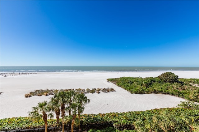 property view of water featuring a beach view