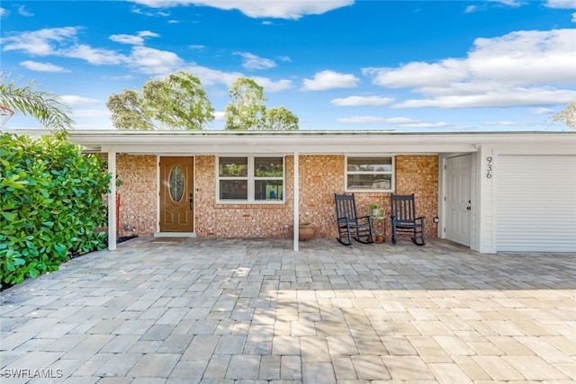 exterior space with a garage