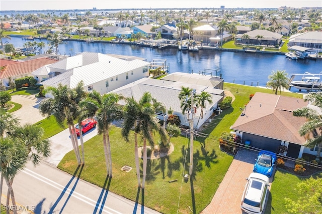 aerial view featuring a water view