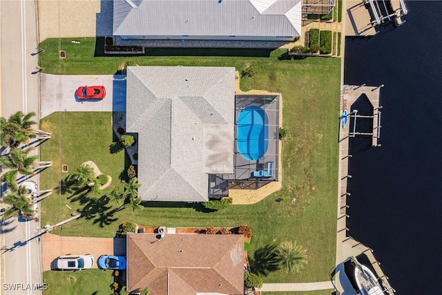 aerial view with a water view