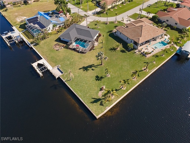 bird's eye view featuring a water view