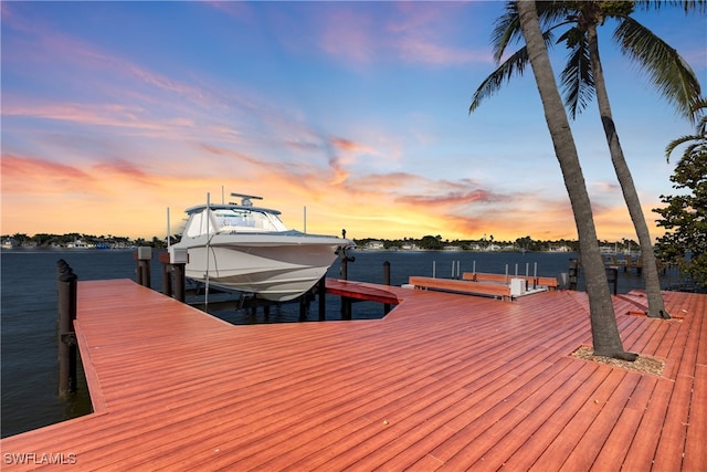 view of dock with a water view