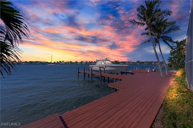 view of dock with a water view