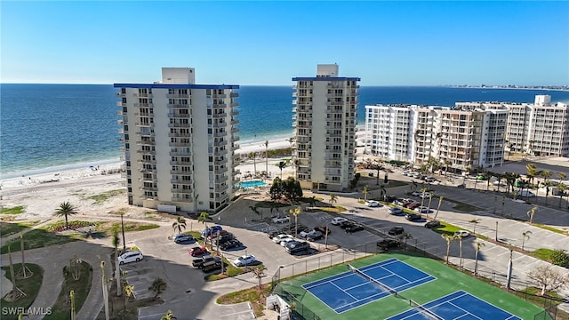 aerial view with a beach view and a water view