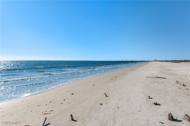 view of water feature with a beach view