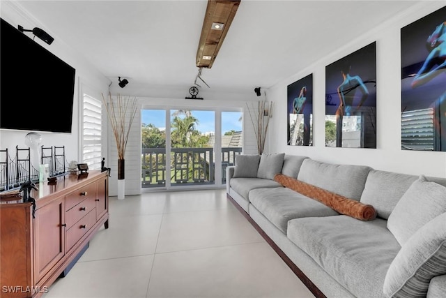 living room featuring light tile patterned floors