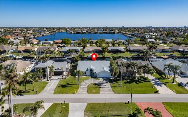 aerial view with a water view