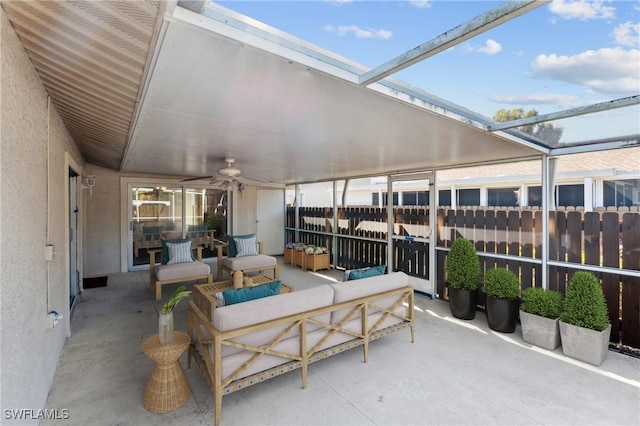 view of patio featuring ceiling fan and outdoor lounge area