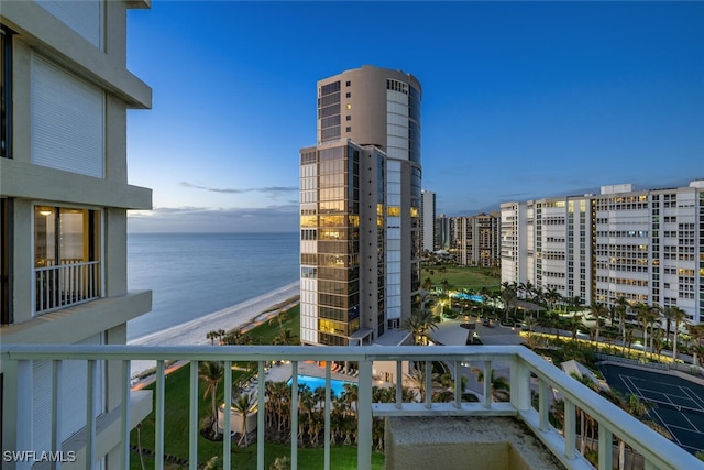 exterior space featuring a beach view