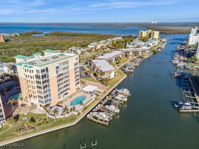 aerial view featuring a water view